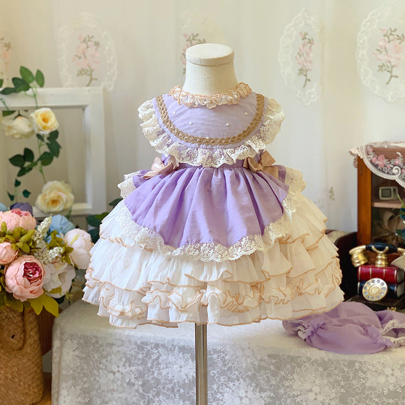 Stunning Layered Spanish Style Dress,Pink/Lavender/Green,12M to 10T