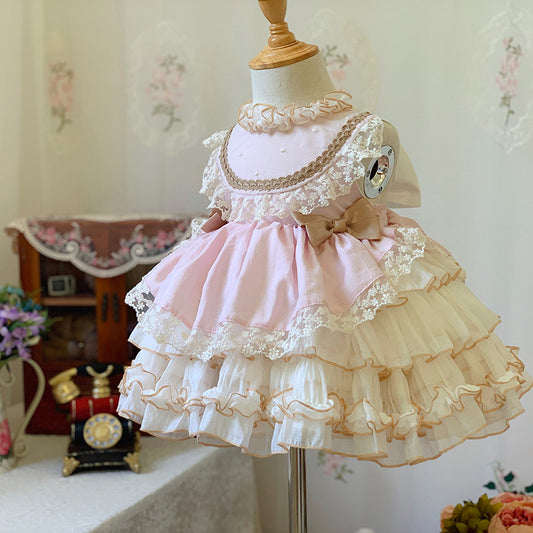 Stunning Layered Spanish Style Dress,Pink/Lavender/Green,12M to 10T