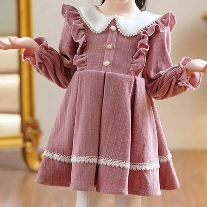 Full Sleeves Ruffles Dress,Pink/Red,2T to 8T.