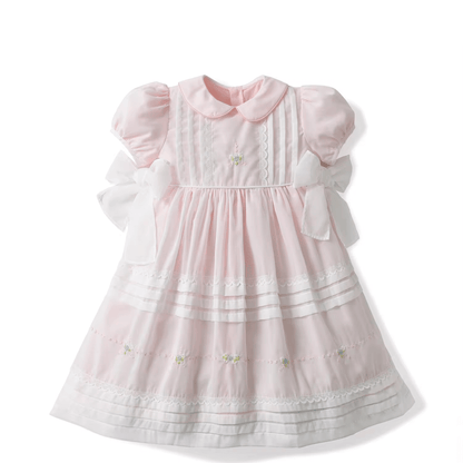 Hand Embroidered Heirloom Dress,Yellow/Pink,12M to 6T.