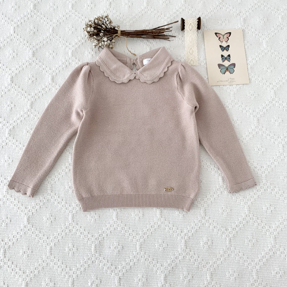 Bunch of Happiness Peter Pan Collar Sweaters Beige Pink Pink 4T