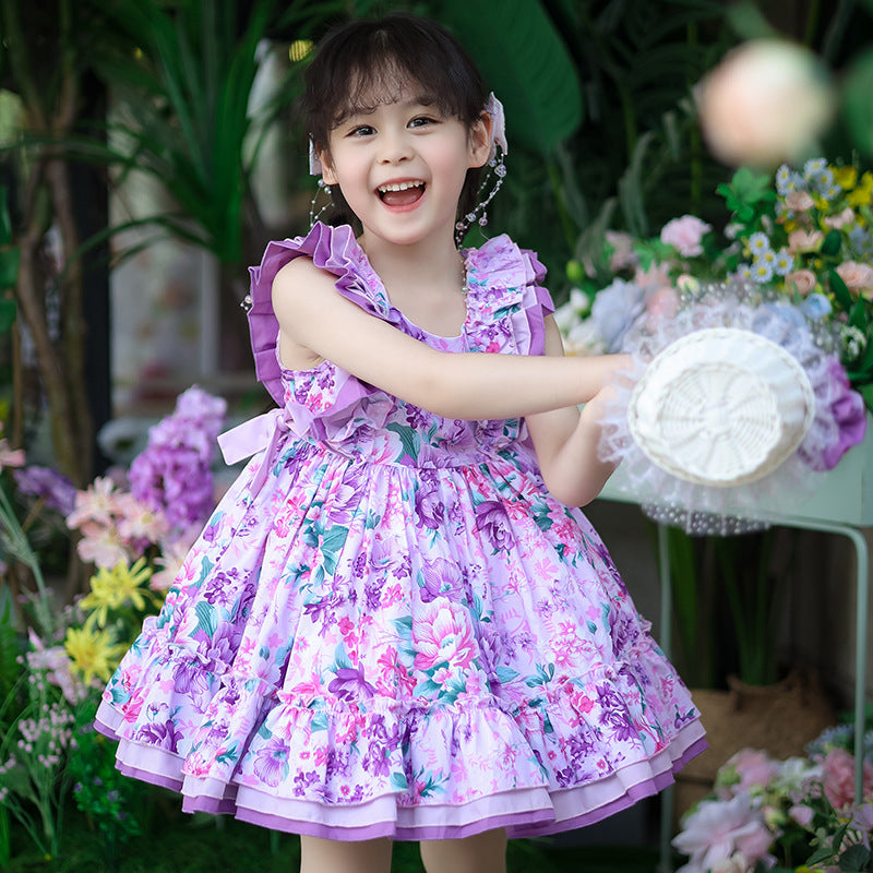 Spanish Style Floral Purple Dress,2T to 8T