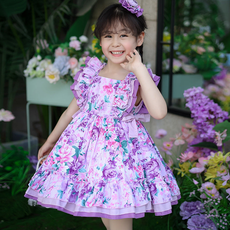 Spanish Style Floral Purple Dress,2T to 8T