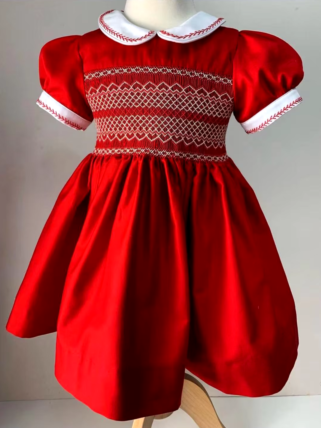 Hand-Smocked Red Holiday Dress,12M to 12T