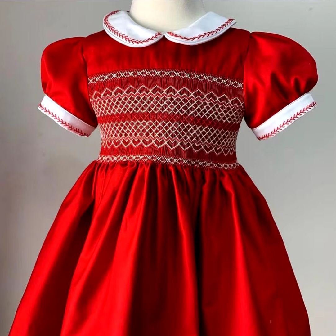 Hand-Smocked Red Holiday Dress,12M to 12T