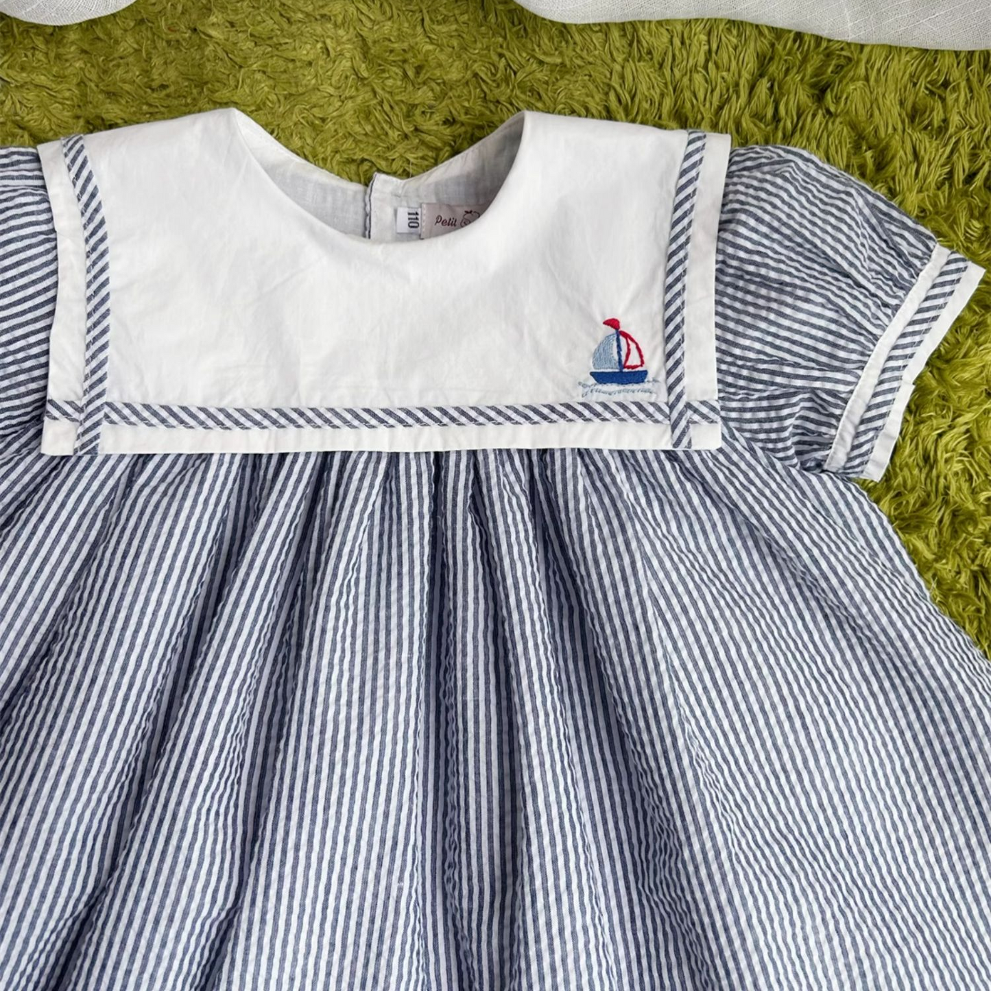 Embroidered Sail Boat Dress,2T to 7T.