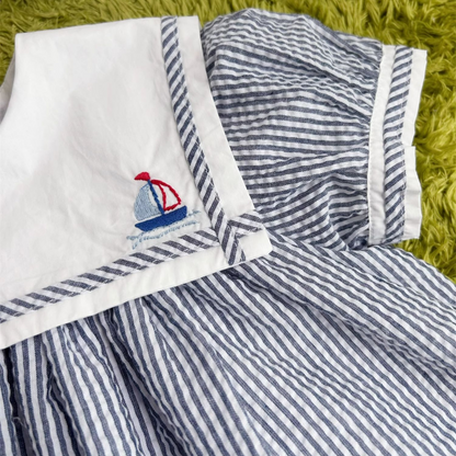 Embroidered Sail Boat Dress,2T to 7T.