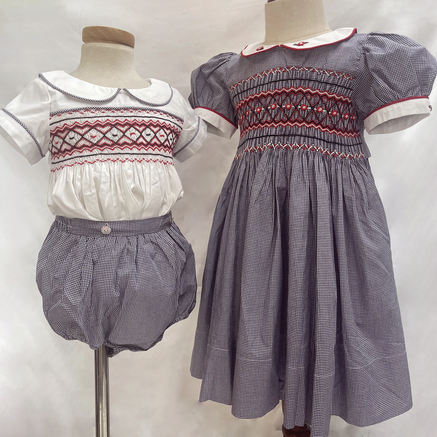 Timeless Handcrafted Sibling Set with Hand Smocking & Embroidery