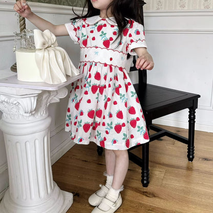 Cute Strawberry Embroidered Dress,2T to 7T.