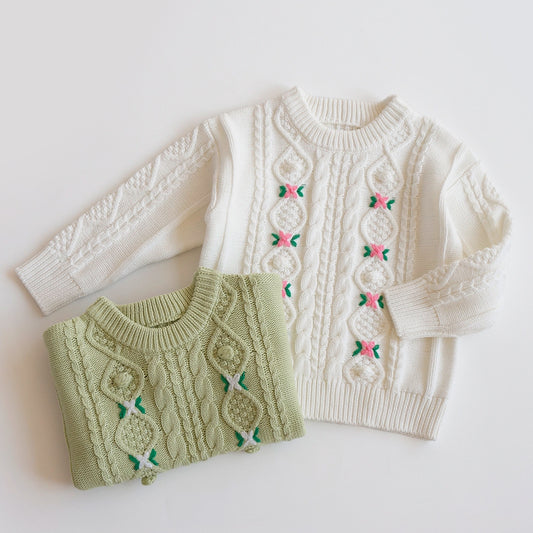 Hand-Embroidered Cotton Cardigan,2T-6T