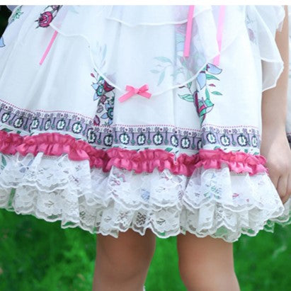 White & Pink Spanish Style Dress,12M to 8T.