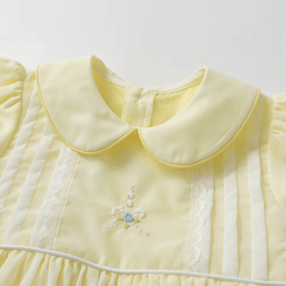 Hand Embroidered Heirloom Dress,Yellow/Pink,12M to 6T.
