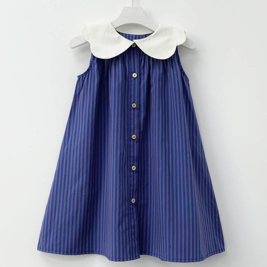 Adorable Scallop Collar Stripped Dress,2T to 8T.