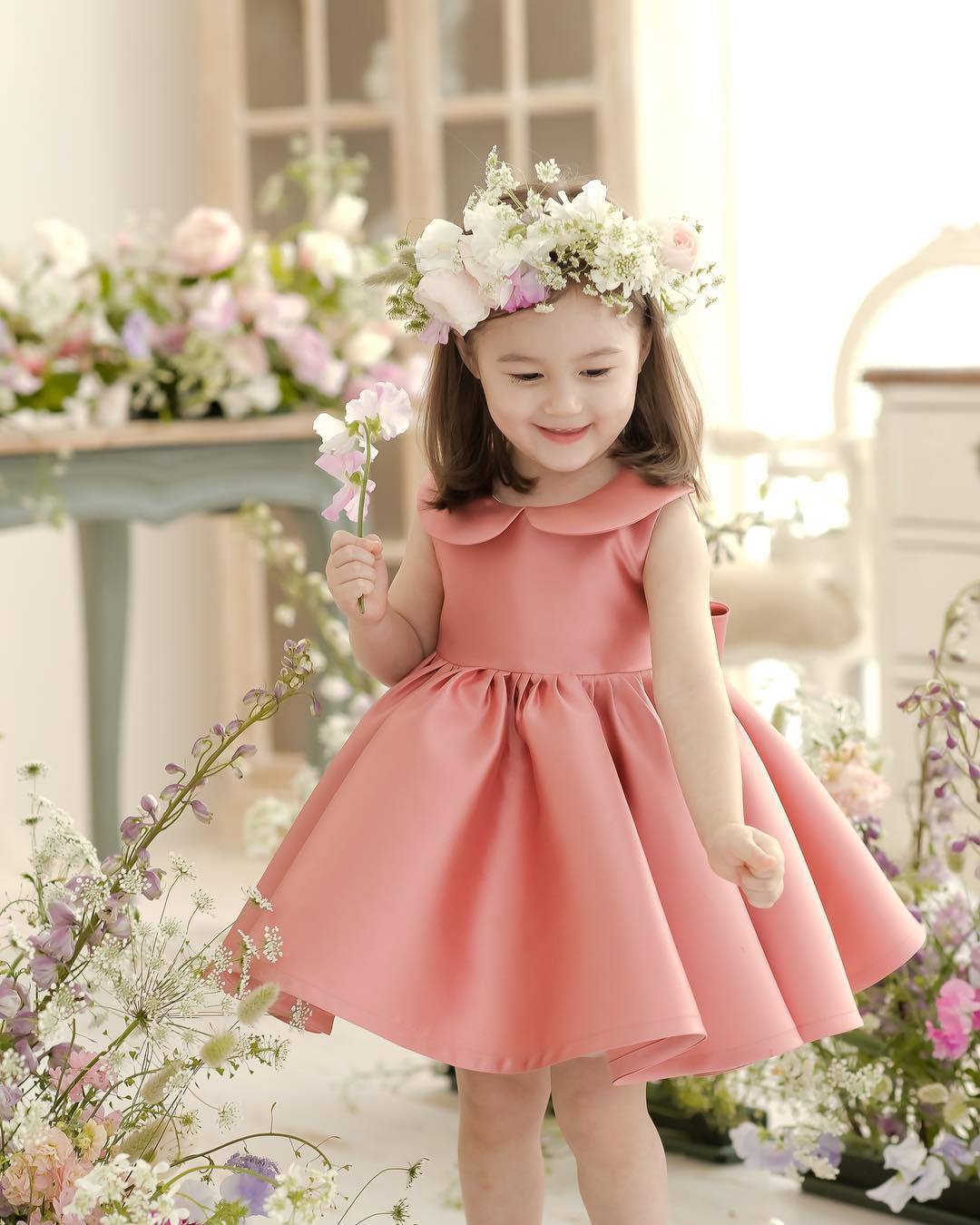 Cute Peter Pan Collar Party Dress Pink White 12M to 8T