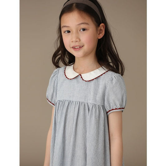 Classic Stripped Peter Pan Collar Dress,4T to 12T