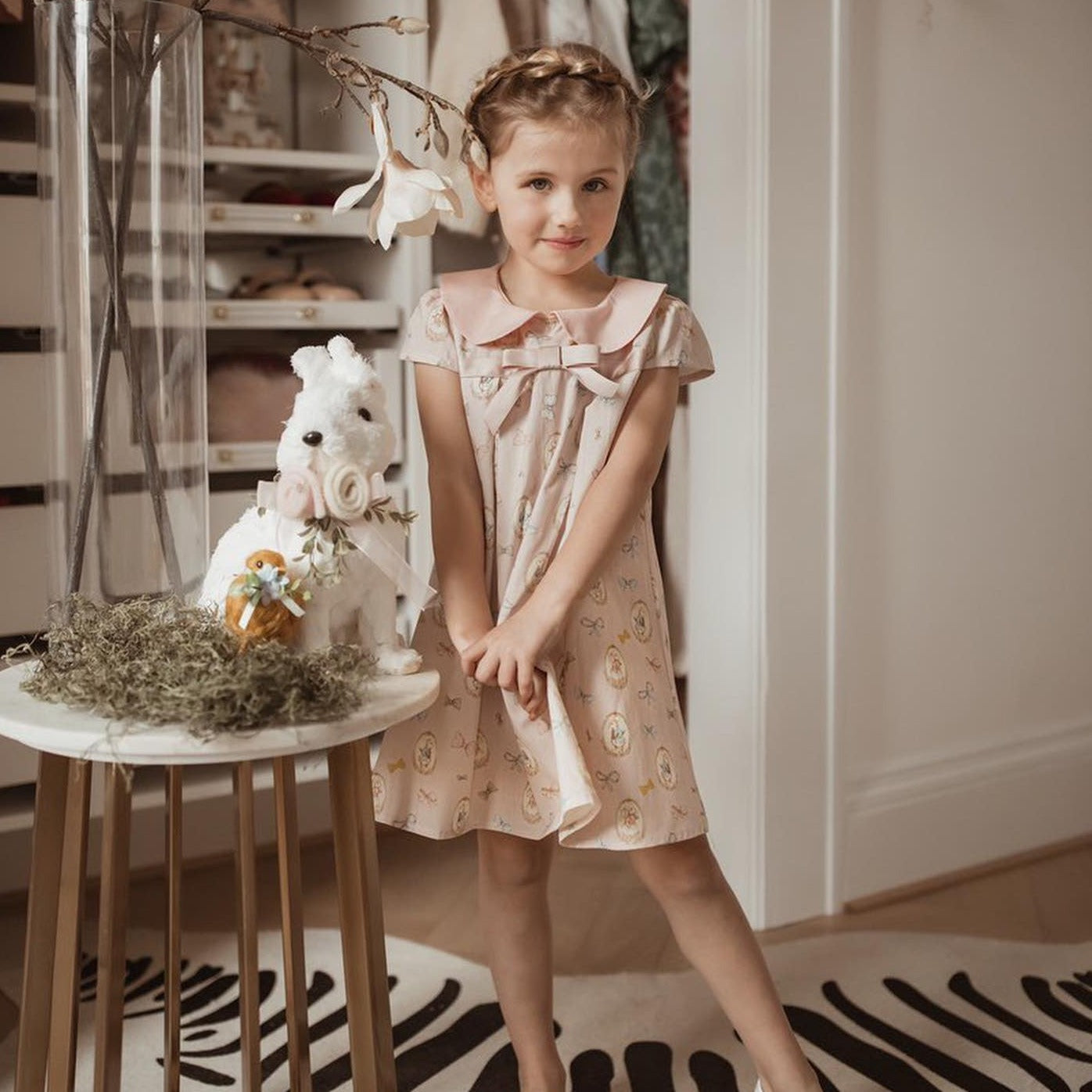 Adorable French Bow Knot Pleated Dress,2T to 7T.