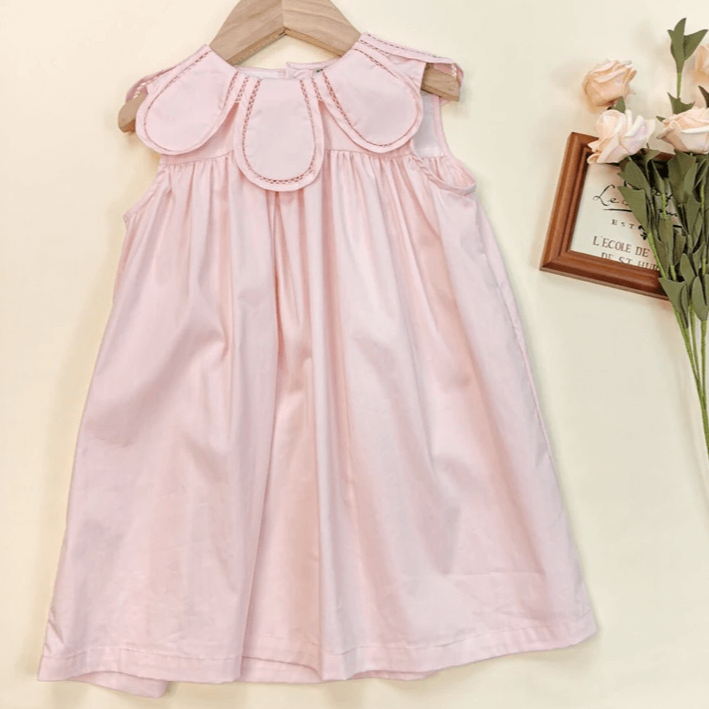 Cute Pink Petal Collar Dress & Romper,6M to 7T.