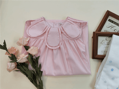 Cute Pink Petal Collar Dress & Romper,6M to 7T.