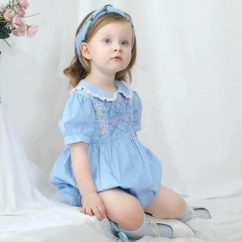 Cute Blue Smocked Bubble,6M To 3T.